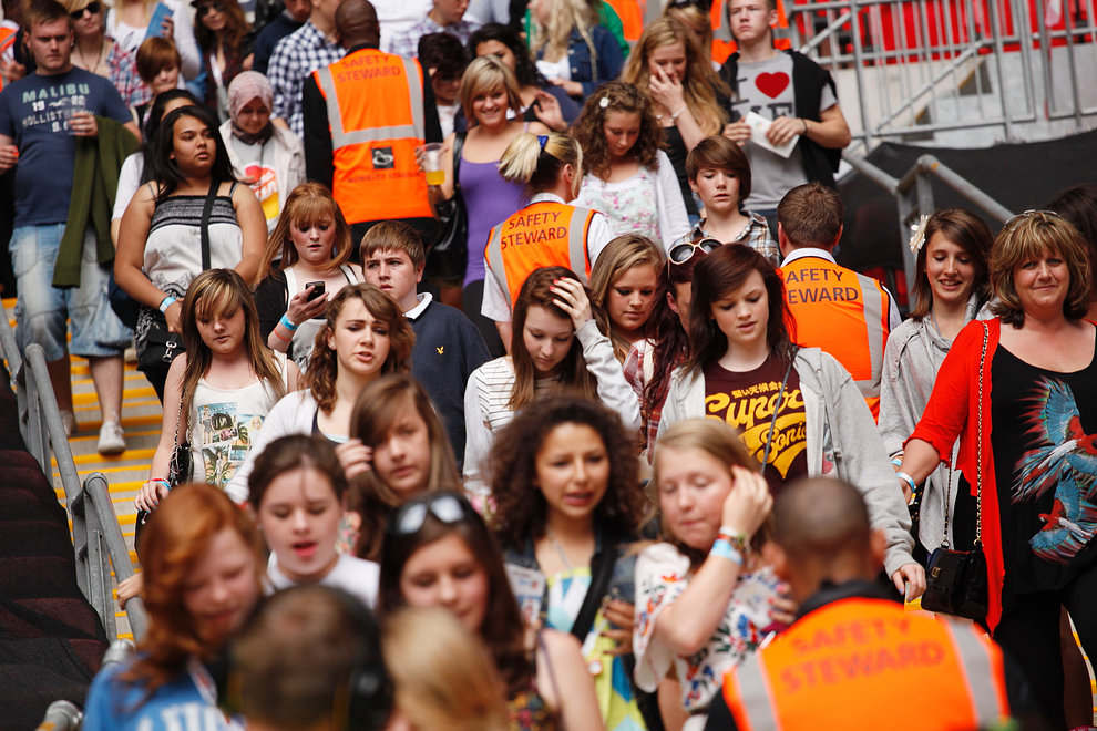 Fans rush to take their places 