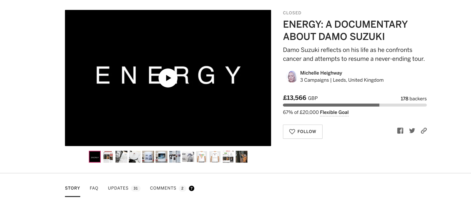 Indiegogo Crowdfunding Campaign - Energy : A Documentary About Damo Suzuki